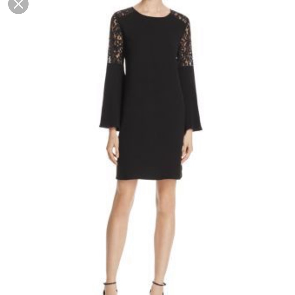 Aqua Lace Shoulder Bell Sleeve Dress